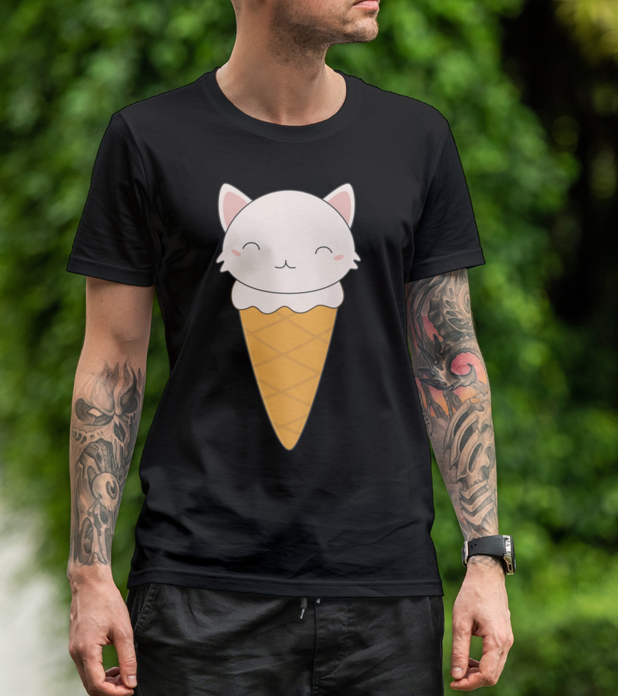Kawaii Cat Ice Cream Cone Delight T-Shirt