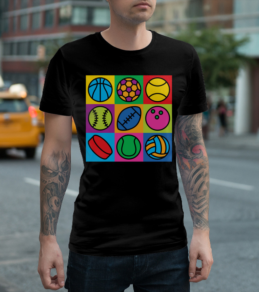 Pop Art Basketball Soccer Tennis Baseball Football Bowling Hockey Volleyball T-Shirt