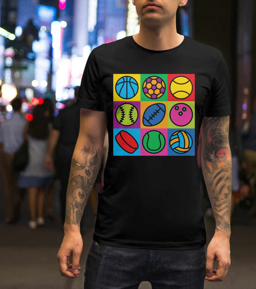 Pop Art Basketball Soccer Tennis Baseball Football Bowling Hockey Volleyball T-Shirt