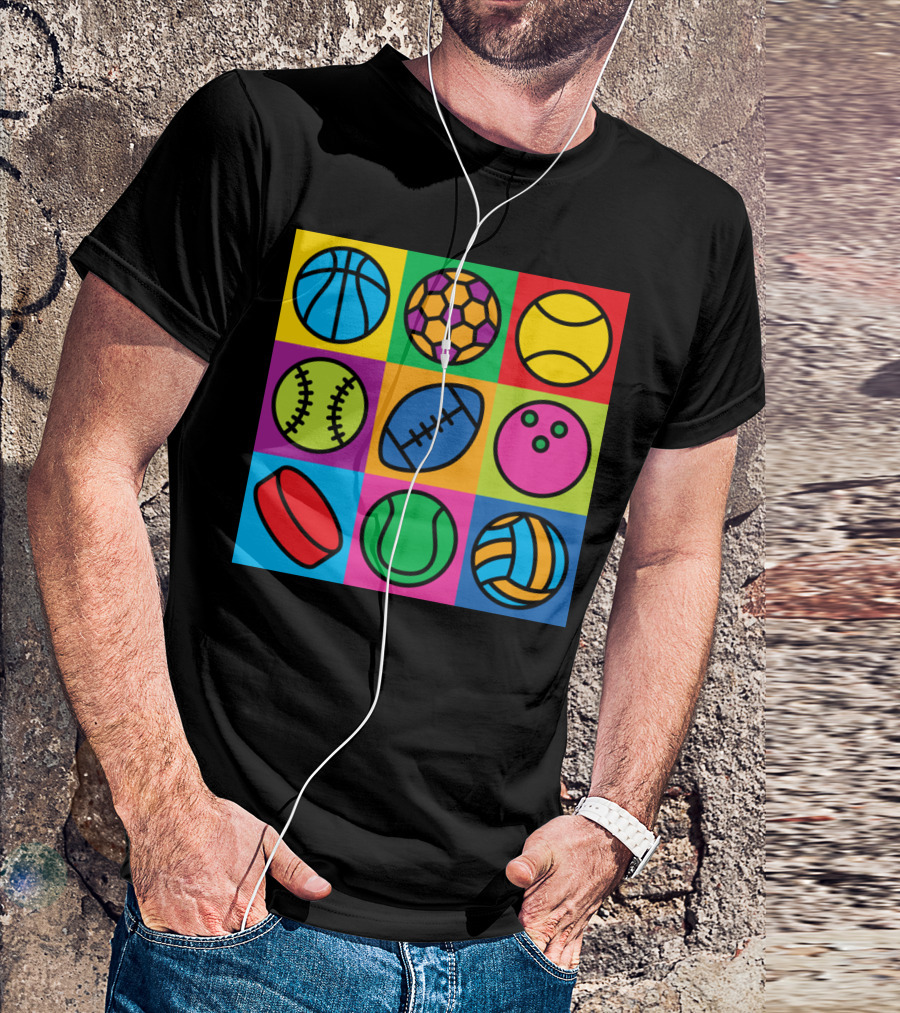 Pop Art Basketball Soccer Tennis Baseball Football Bowling Hockey Volleyball T-Shirt