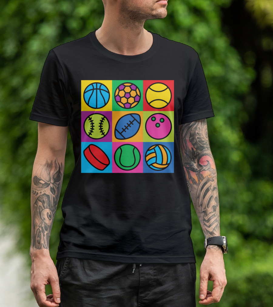 Pop Art Basketball Soccer Tennis Baseball Football Bowling Hockey Volleyball T-Shirt
