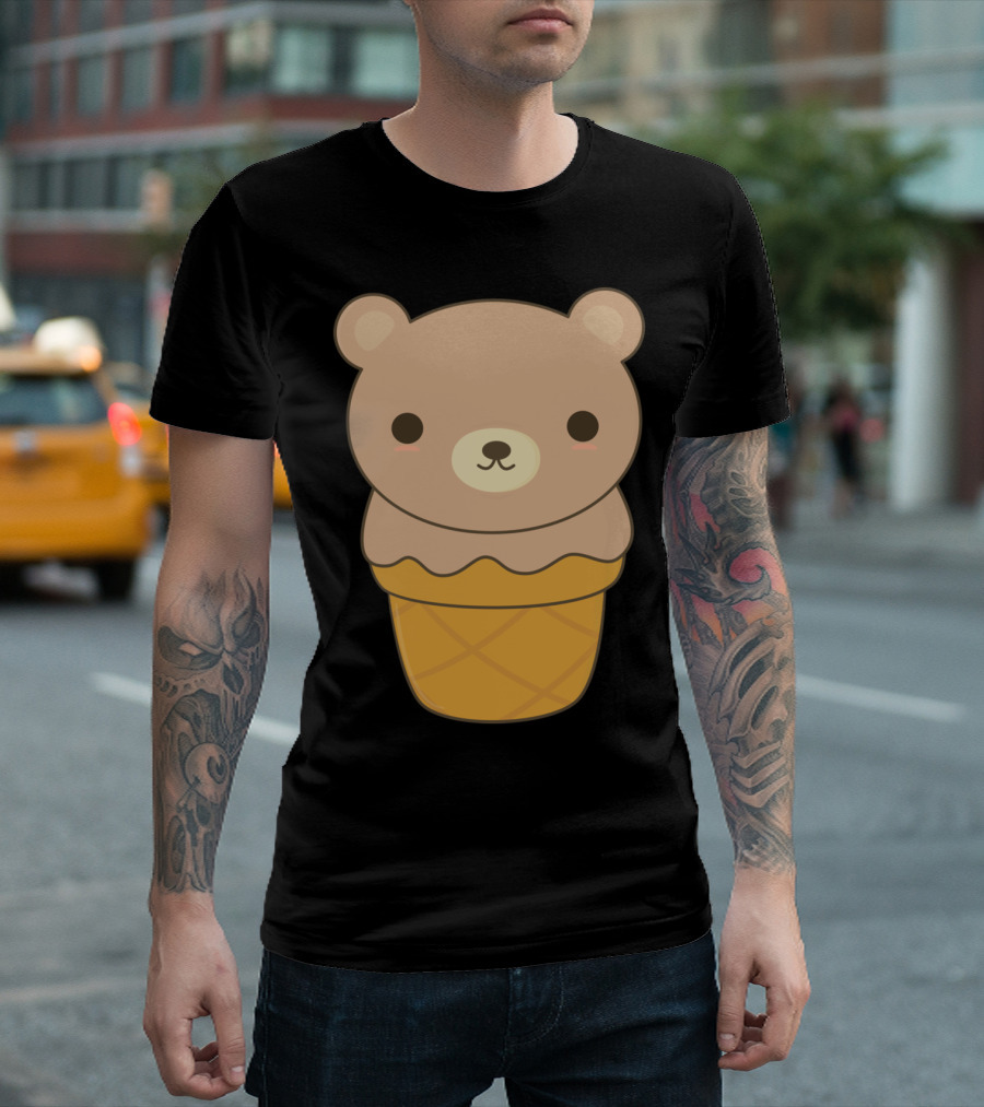 Kawaii Cute Brown Bear Ice Cream Cone T-Shirt
