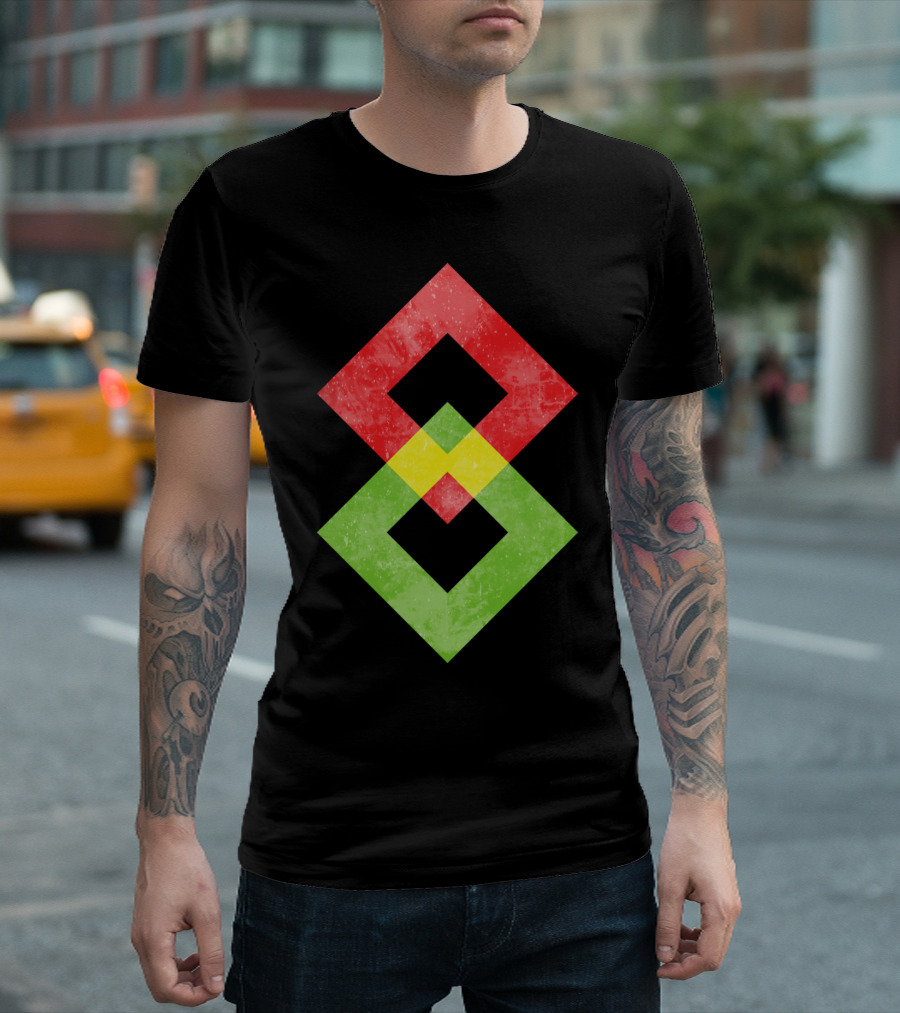 Red Green Modern Yin And Yang Geometric T-Shirt