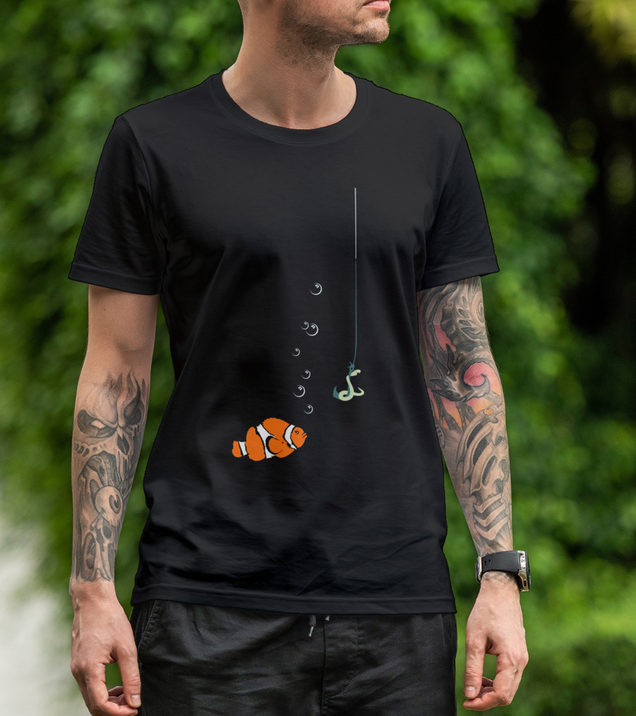 Clown Fish Temptation With Fishing Hook And Bubbles VDS2 T-Shirt