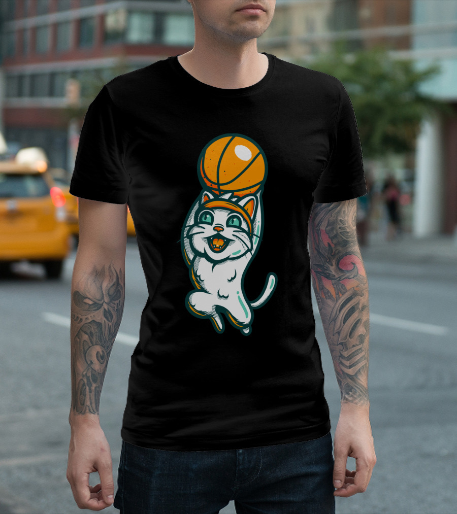 Cat Basketball Dunking Fun T-Shirt