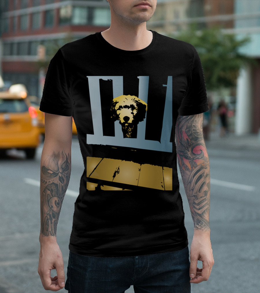 Porch Pooch Golden Dog Behind Fence T-Shirt