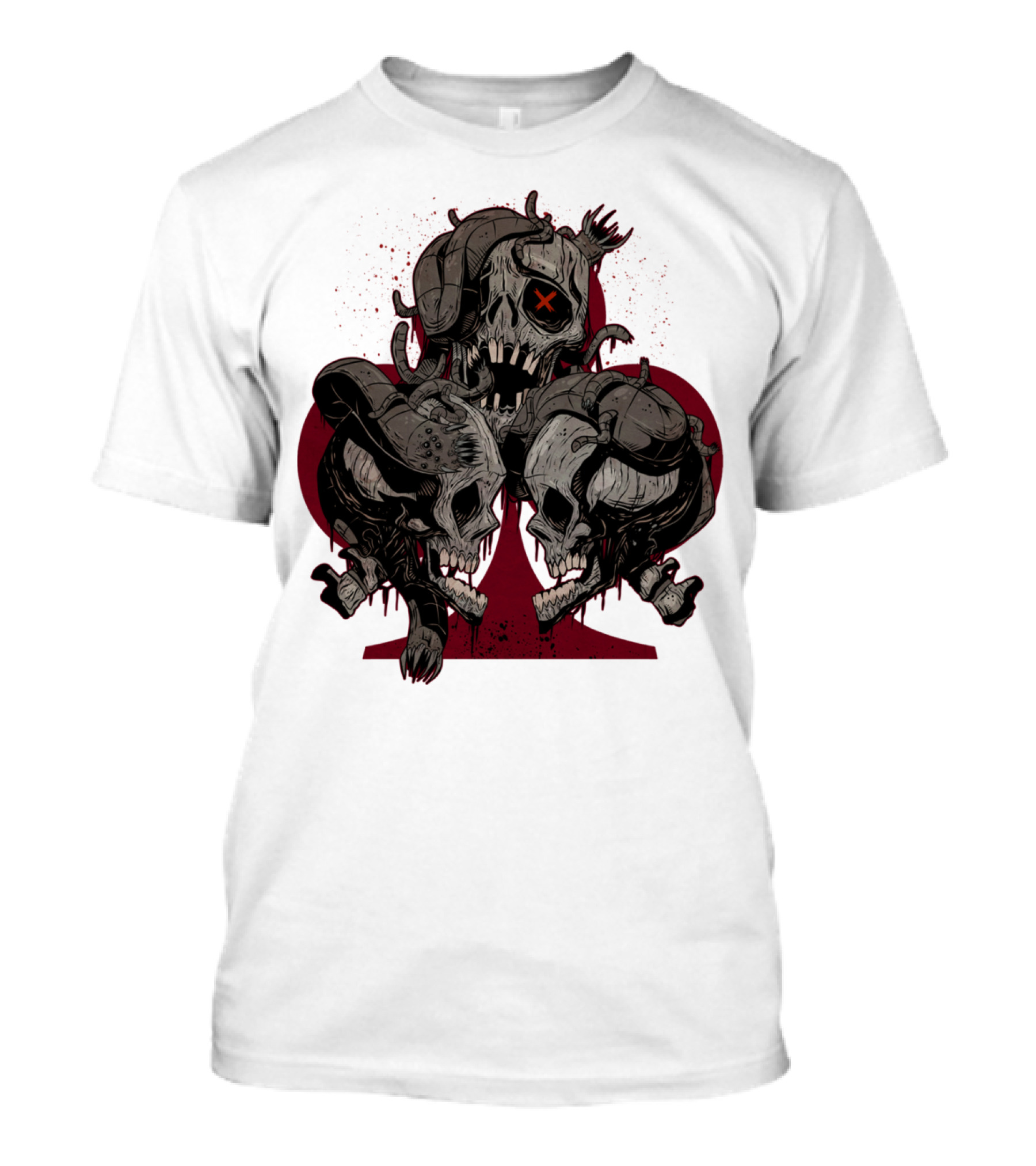 Club Skulls Grim Trio With Ace Emblem T-Shirt