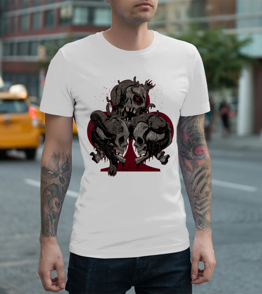 Club Skulls Grim Trio With Ace Emblem T-Shirt