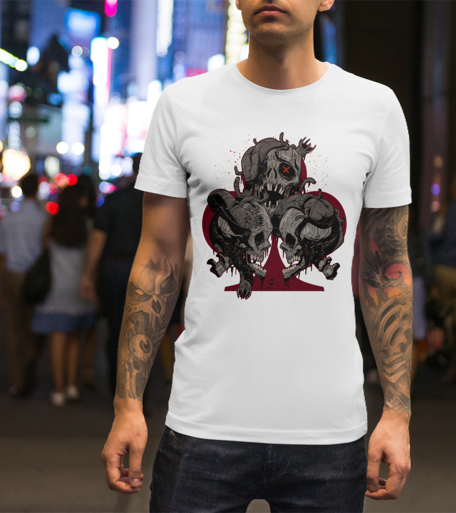 Club Skulls Grim Trio With Ace Emblem T-Shirt