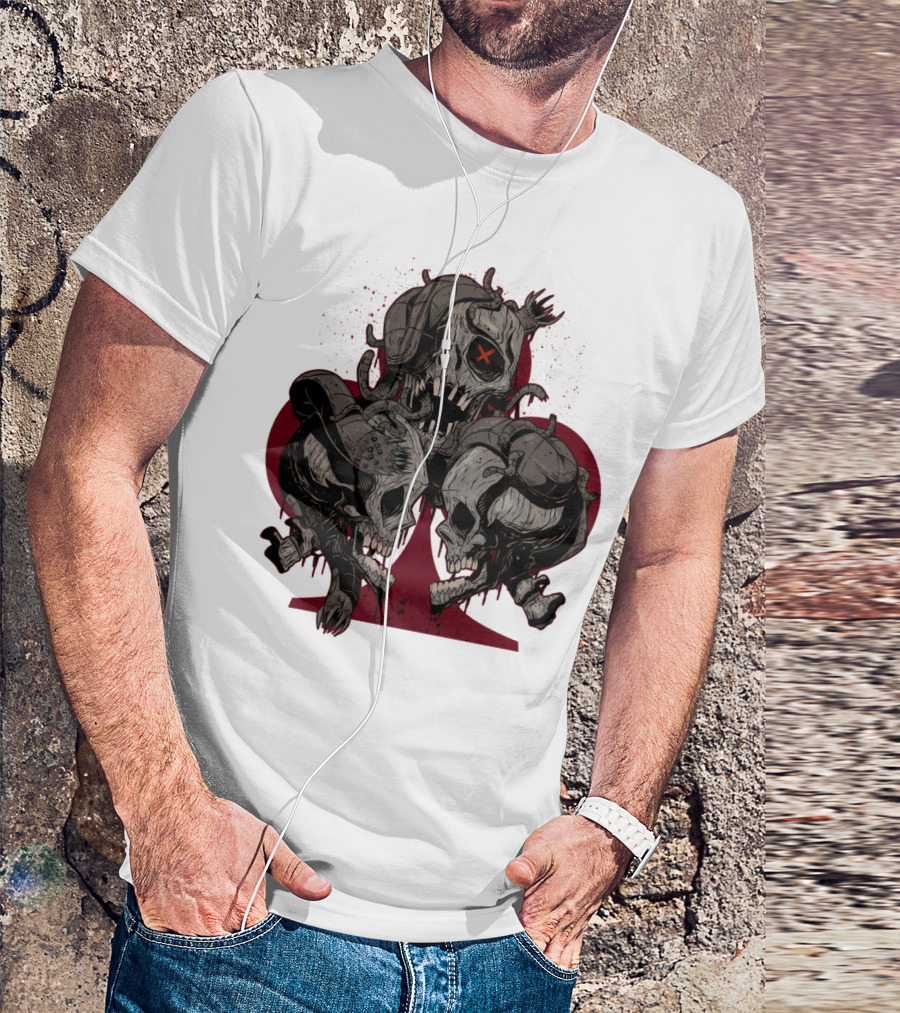 Club Skulls Grim Trio With Ace Emblem T-Shirt