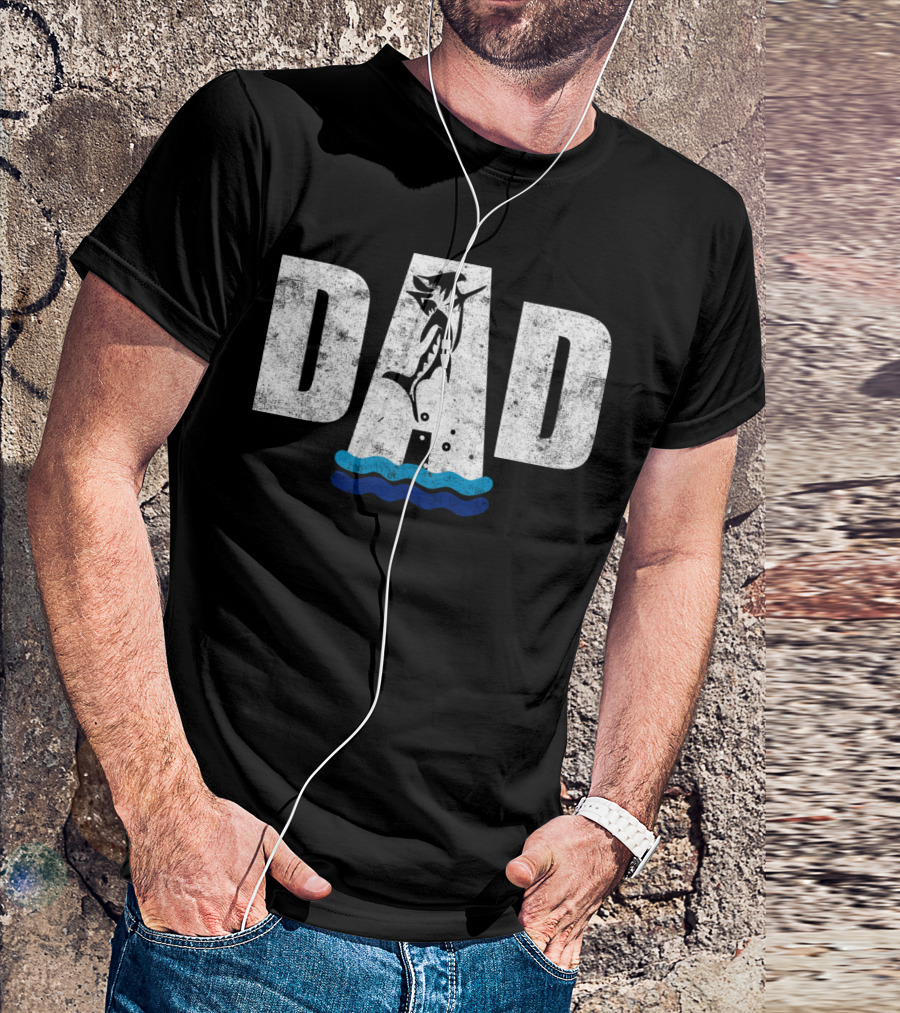 Dad Marlin Fishing Ocean Waves T-Shirt