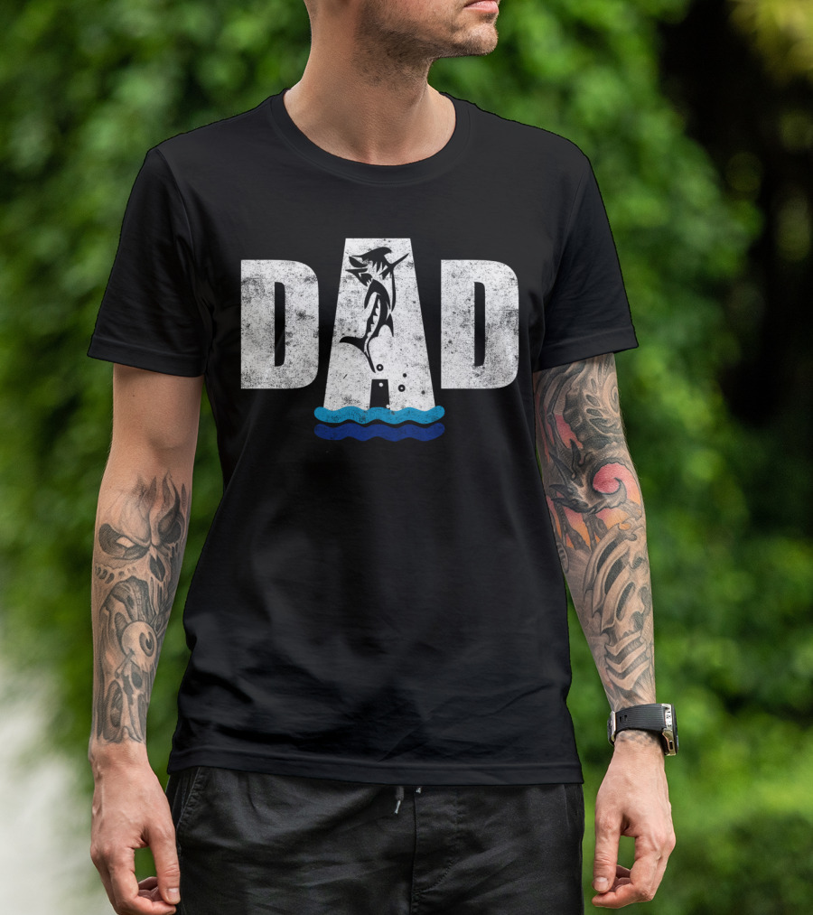 Dad Marlin Fishing Ocean Waves T-Shirt