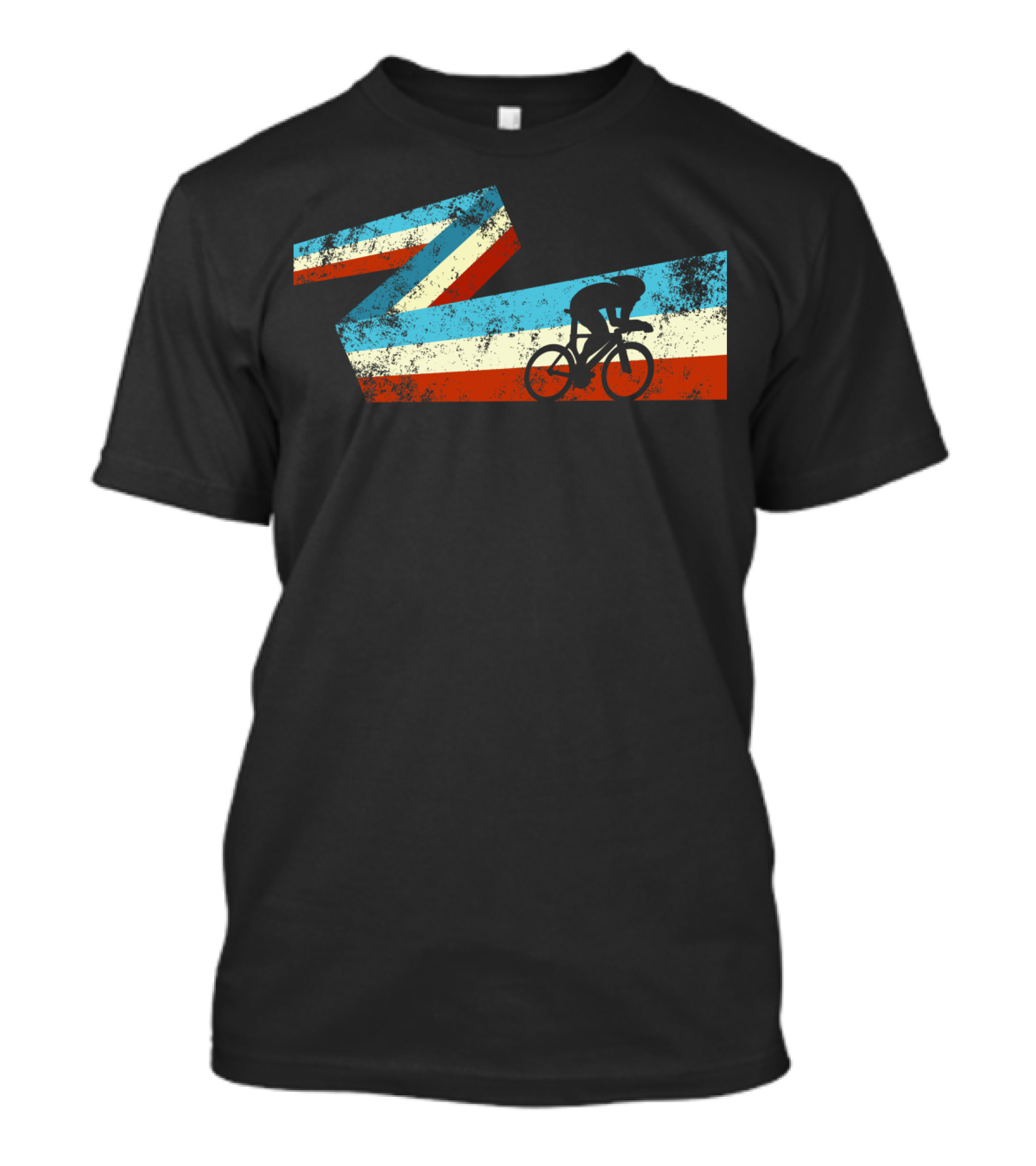 Bicycle Racer Silhouette Retro Stripes Rugged T-Shirt