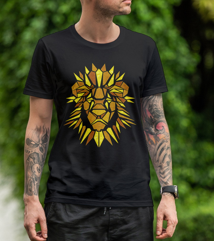 Golden Geometric Lion Head T-Shirt