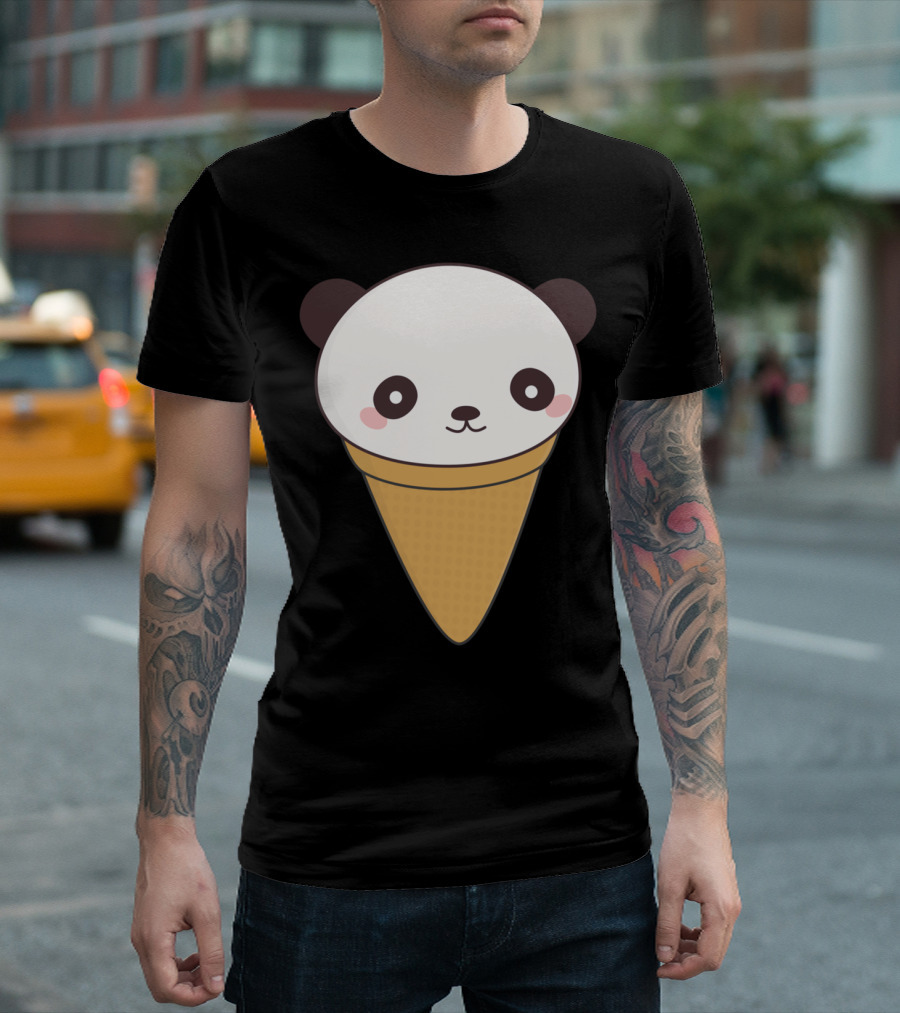 Kawaii Panda Ice Cream Cone Face T-Shirt