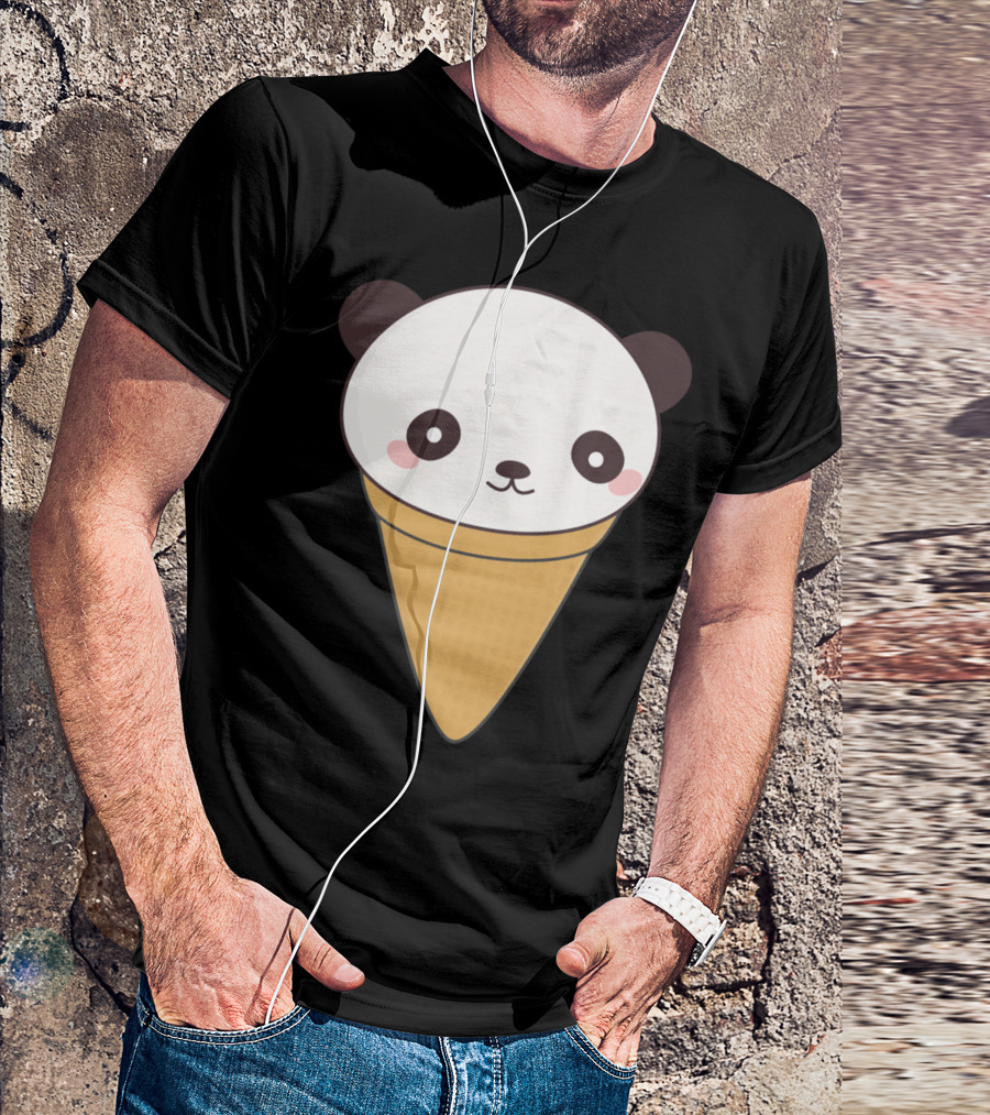 Kawaii Panda Ice Cream Cone Face T-Shirt