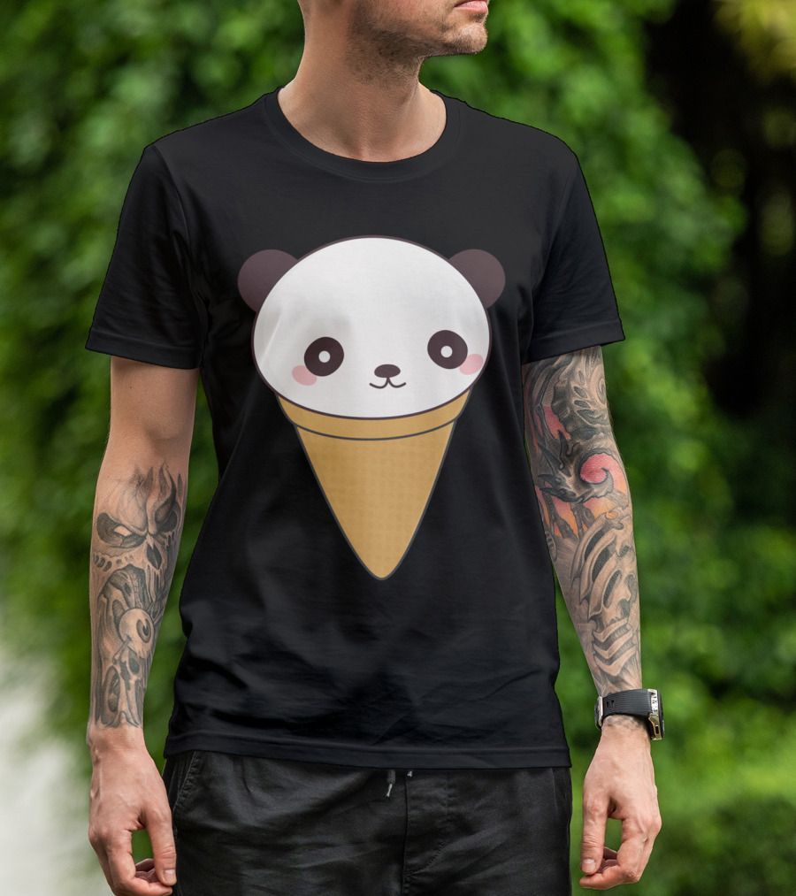 Kawaii Panda Ice Cream Cone Face T-Shirt