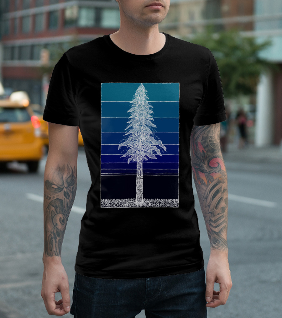 Coastal Redwood Twilight Sketch in Gradient Forest Framed Stripe T-Shirt
