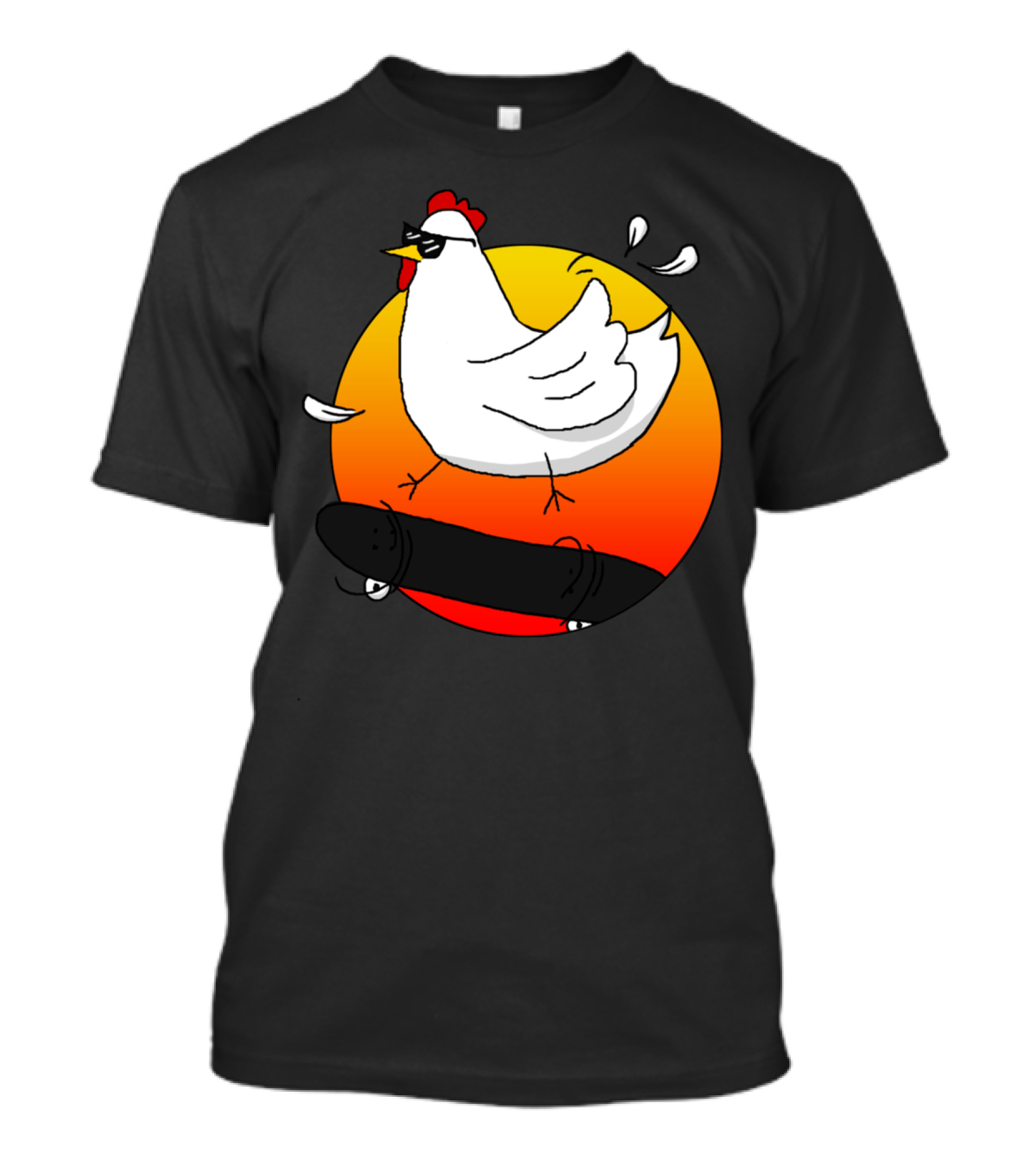 Cock A Doodle Cool Chicken Skateboarding Sunset T-Shirt