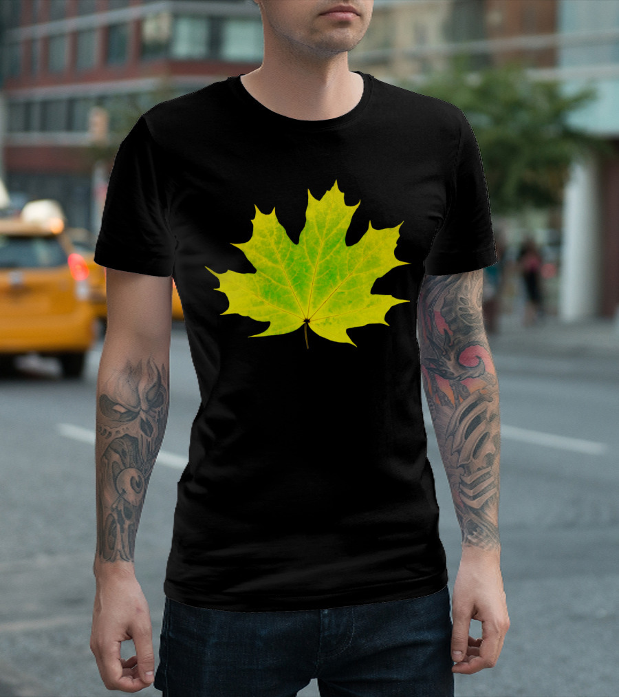 Autumn Maple Leaf Sti Green and Yellow Leaf T-Shirt