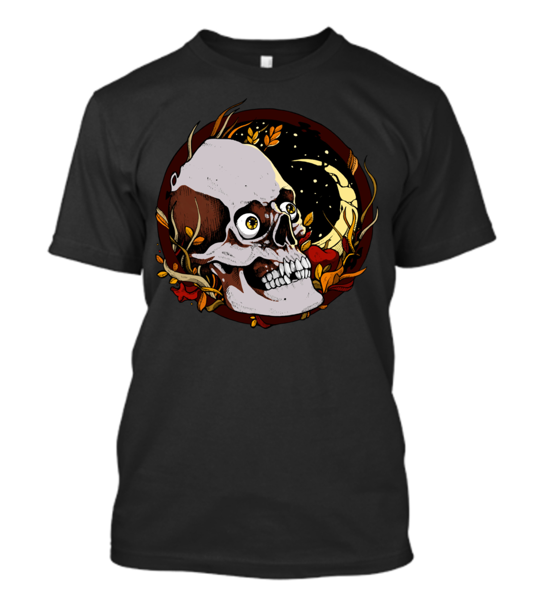 Autumn Of The Dead Skull With Moon And Leaves T-Shirt