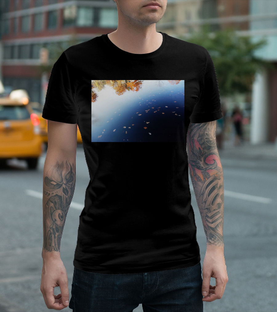 Autumn Reflection Leaves on Water with Trees in Background T-Shirt