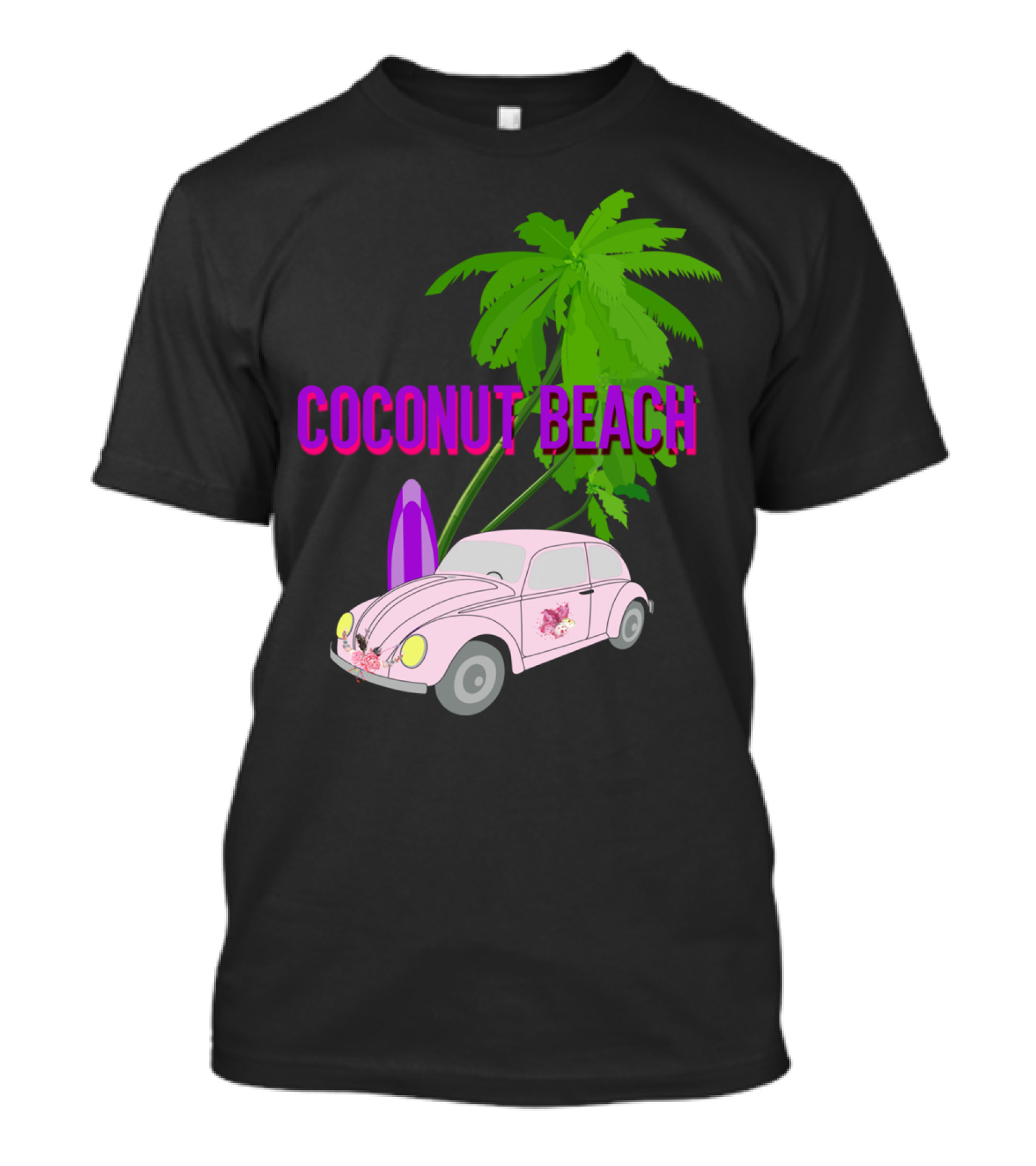 Coconut Beach Palm Tree Car Surfboard T-Shirt