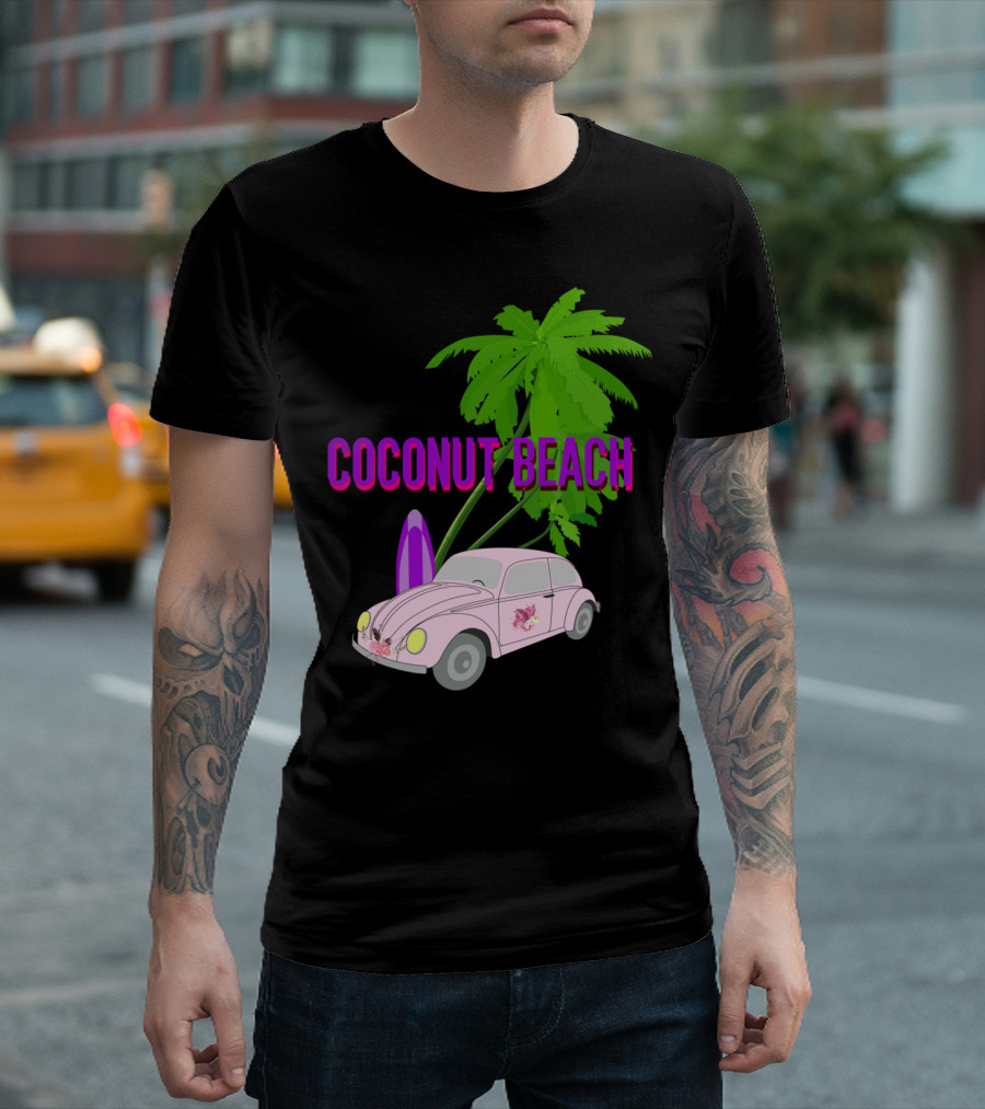 Coconut Beach Palm Tree Car Surfboard T-Shirt