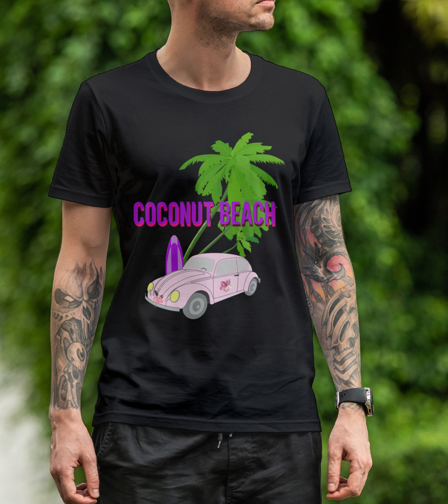 Coconut Beach Palm Tree Car Surfboard T-Shirt