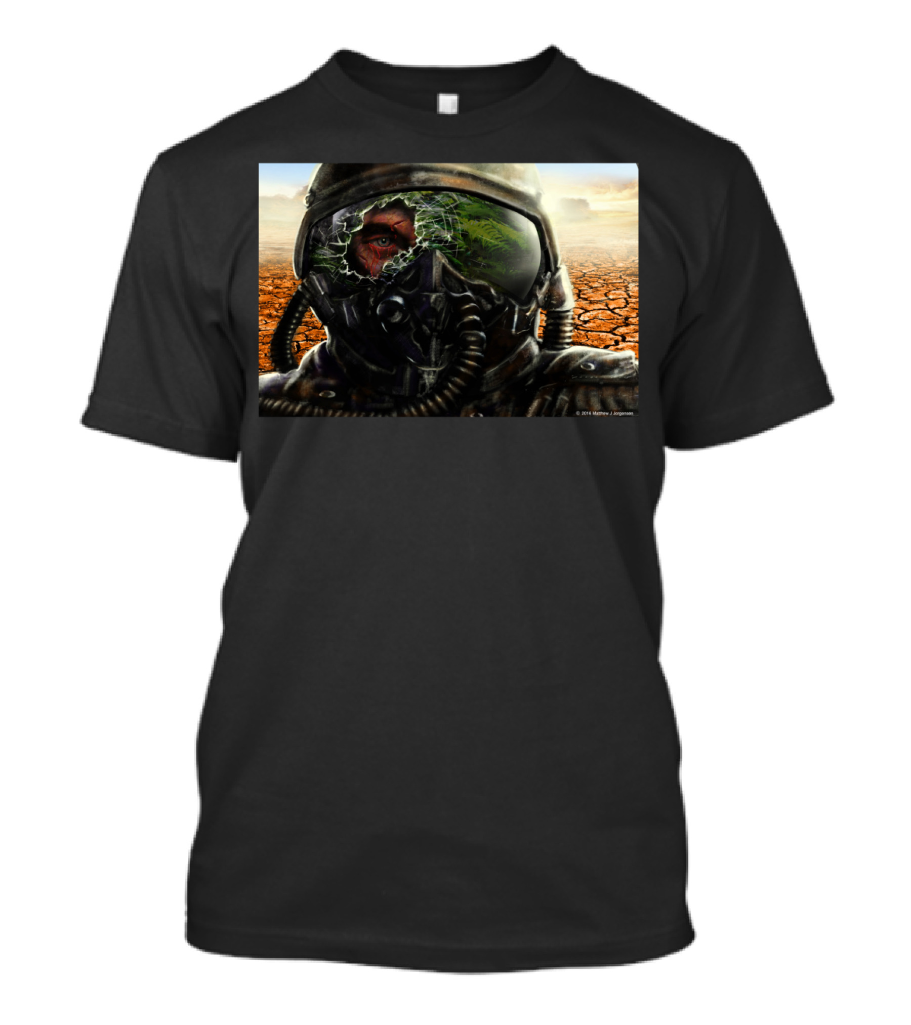 Aftermath Cracked Helmet Reflection Red Eye Desolate Landscape T-Shirt