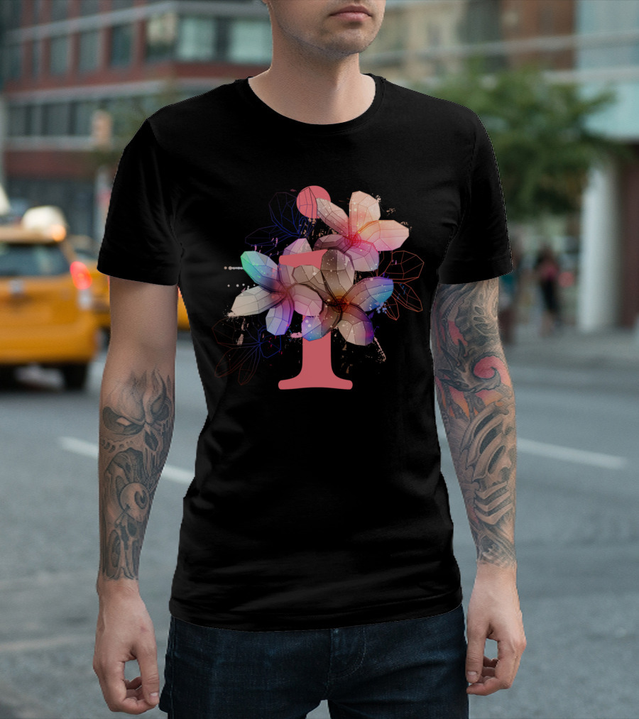 Spring Floral Blooms and Geometric Leaf T-Shirt