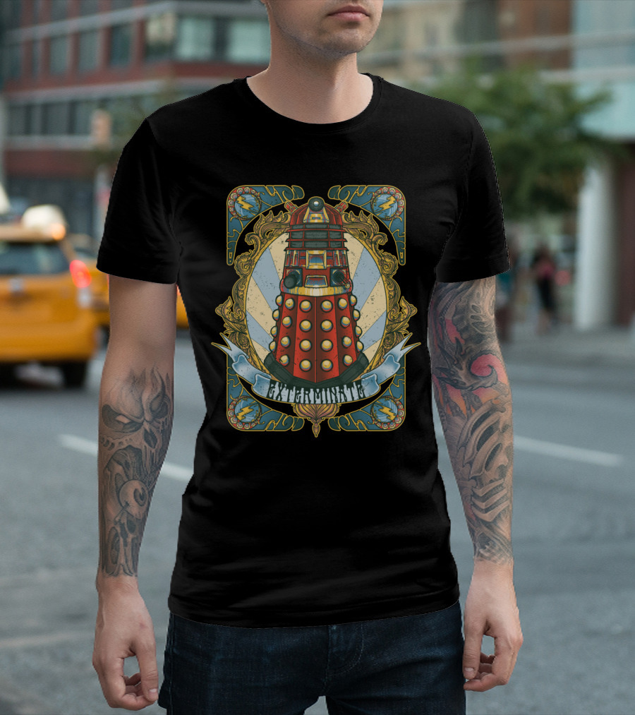 Exterminate Dalek Nouveau Style Art Deco Blue Red T-Shirt