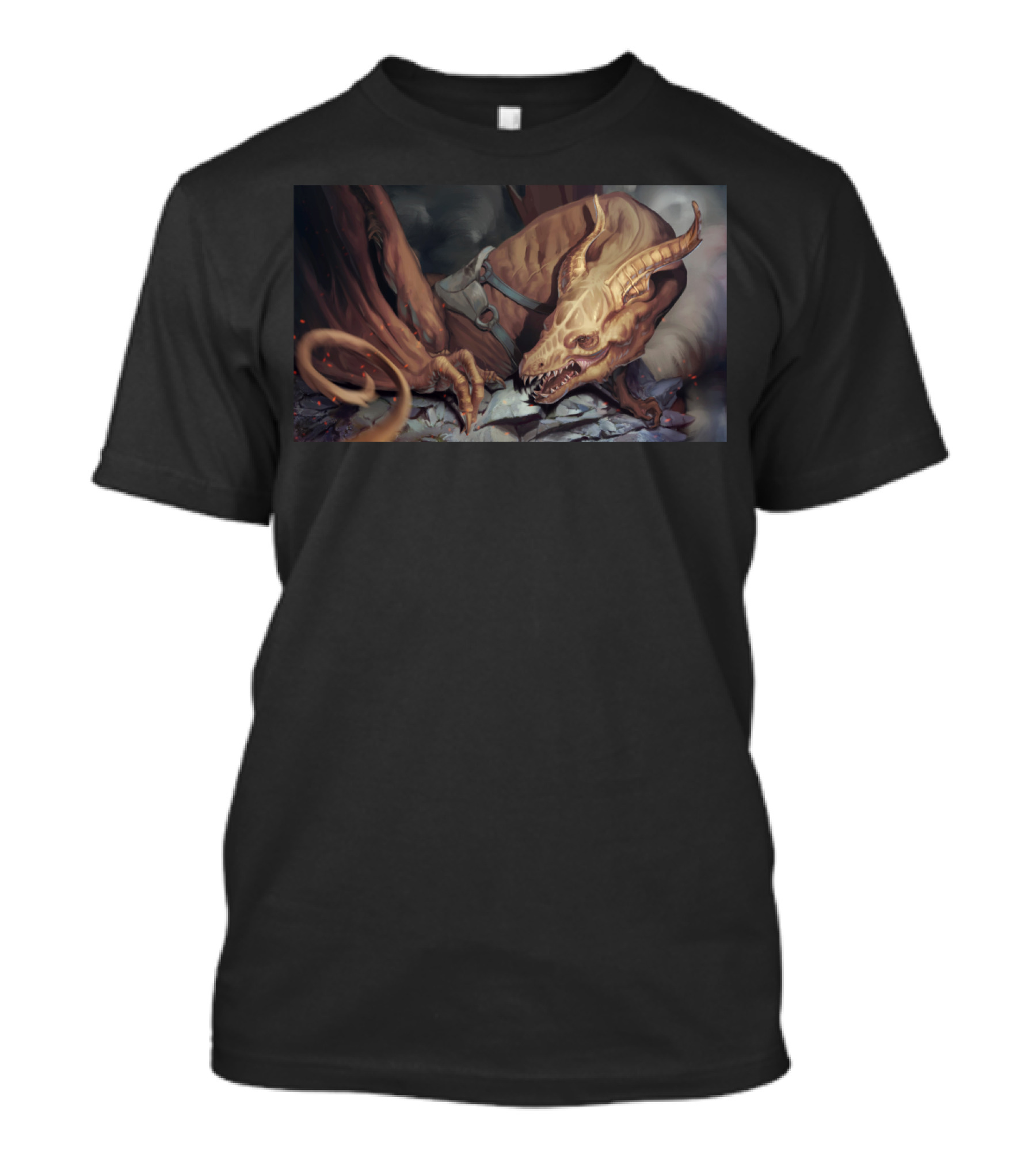 Golden Horn Demon Creature Fantasy Art In Dark Landscape T-Shirt