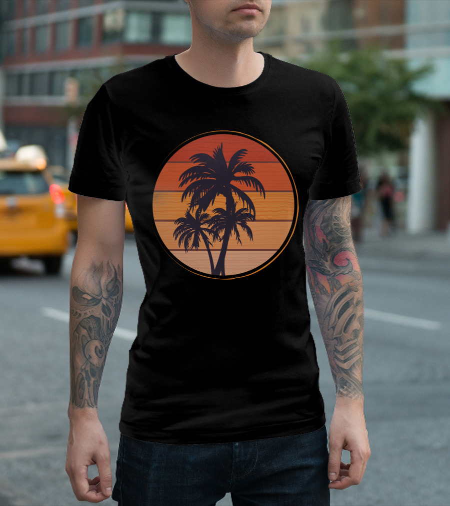Coconuts Tree Sunset Palm Circle T-Shirt