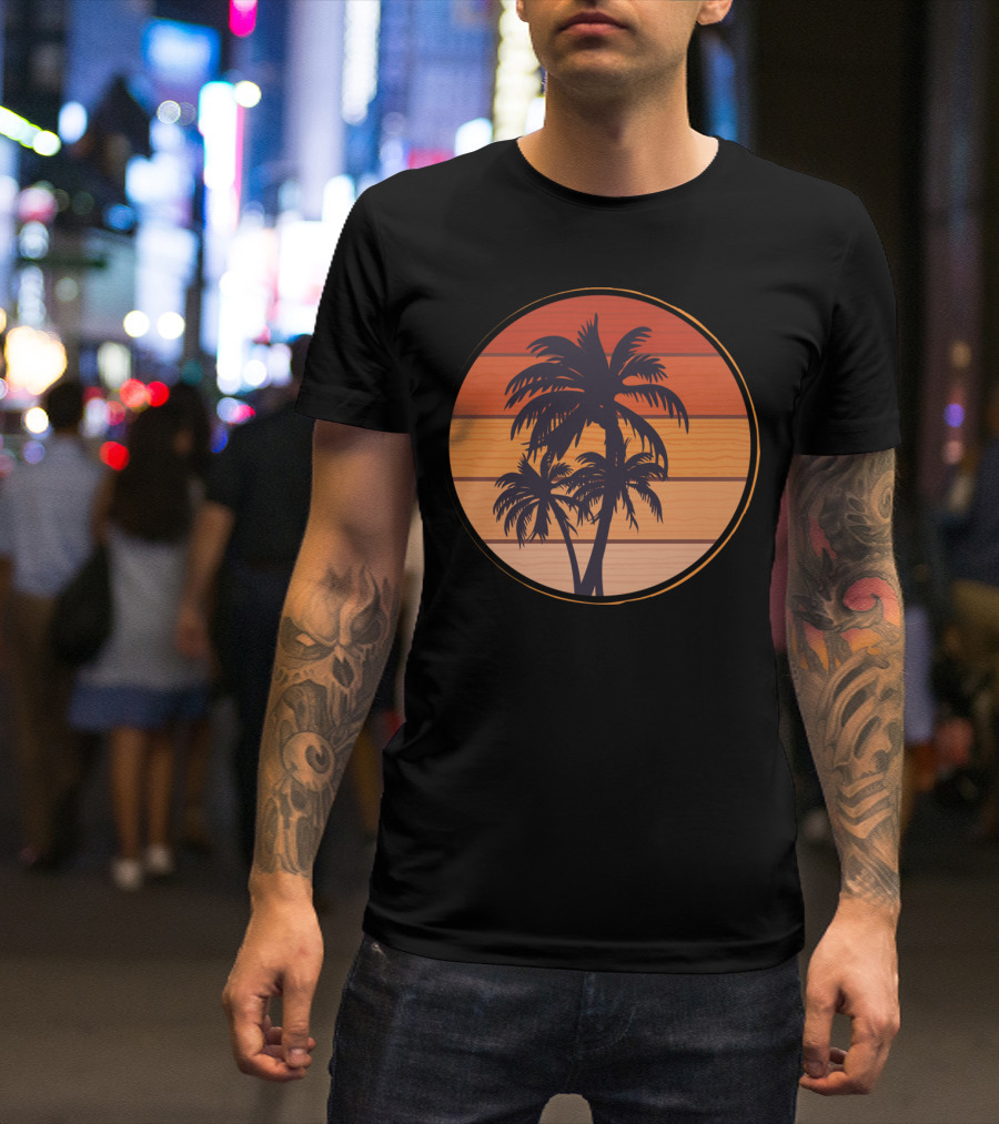 Coconuts Tree Sunset Palm Circle T-Shirt