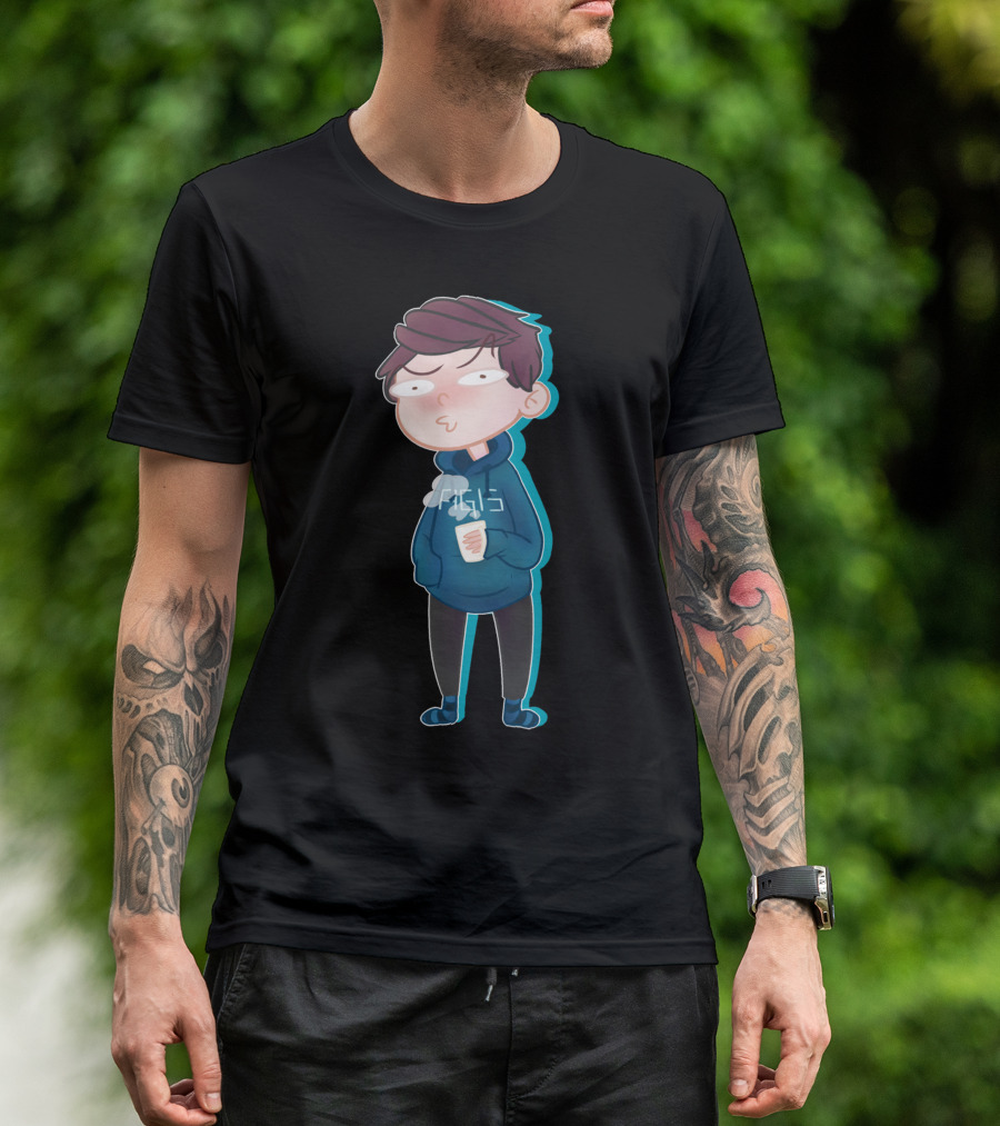 Agis Phone Cartoon Character With Coffee Cup T-Shirt