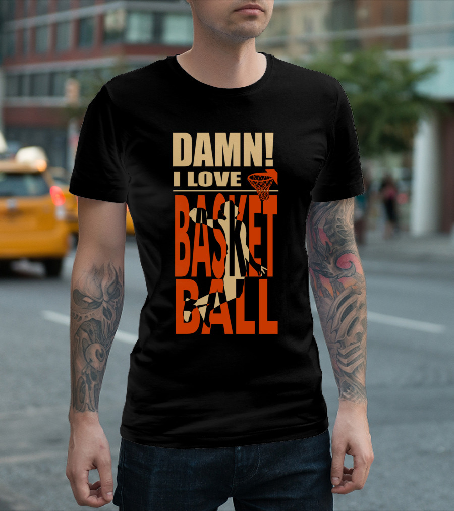 DAMN I LOVE BASKETBALL Dunking Silhouette Hoop T-Shirt