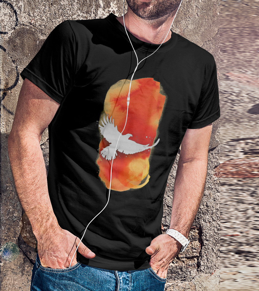 Eagle Solstice Soaring Over Vibrant Orange Watercolor Brushstroke T-Shirt