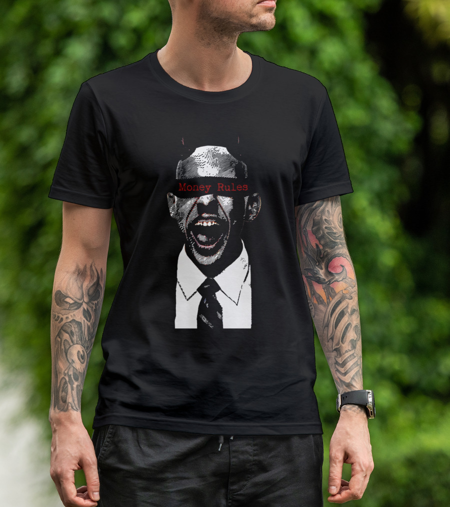 Money Rules Anti Capitalism Devil Horns Scream T-Shirt