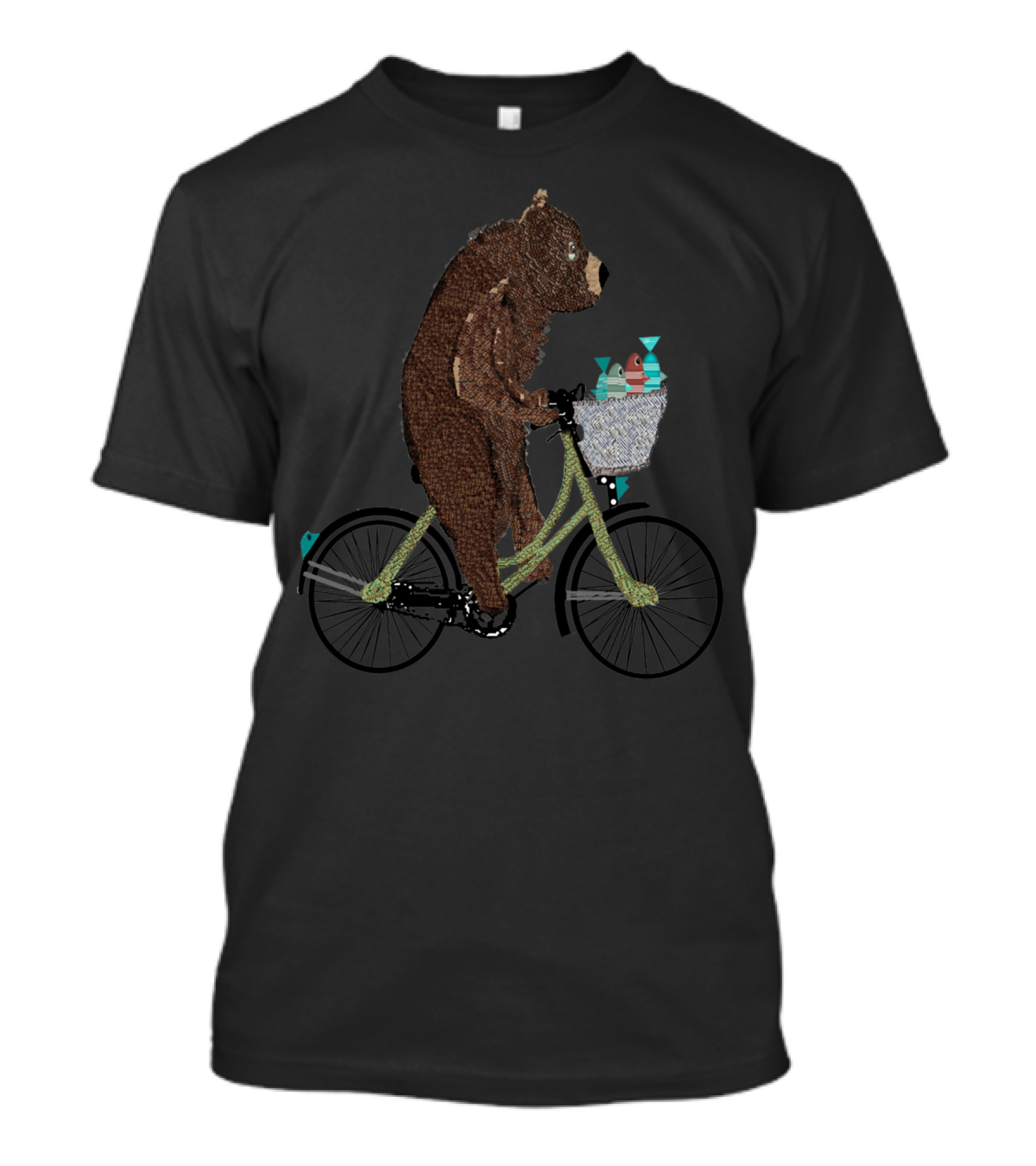Bear Riding Bike With Fish Basket For Supper T-Shirt
