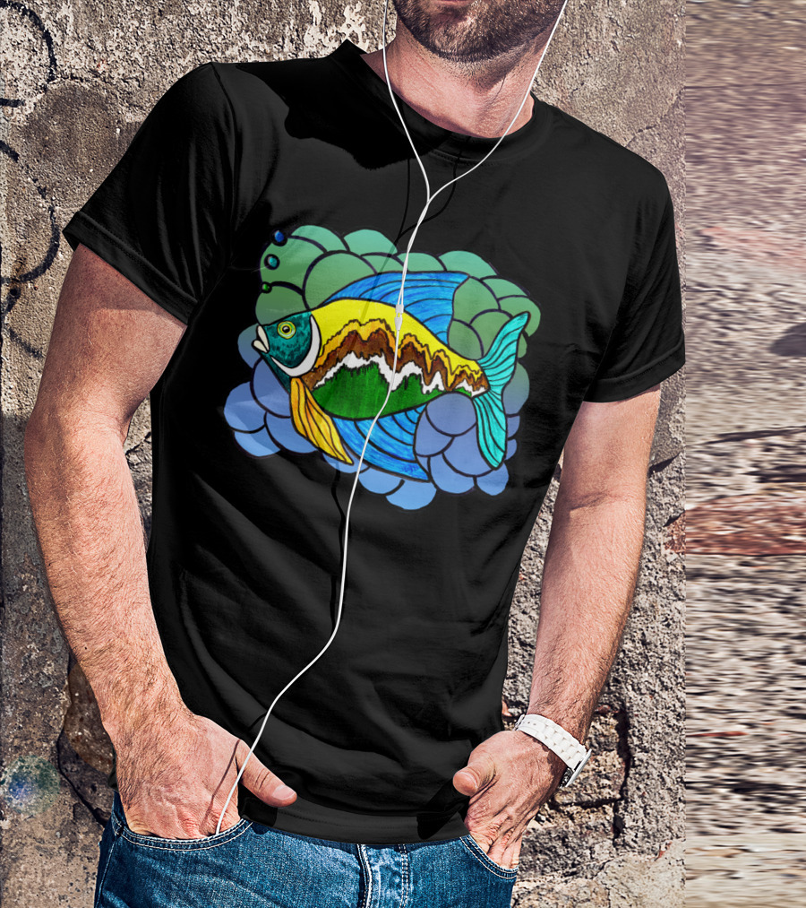 Big Fish Colorful Abstract Ocean T-Shirt