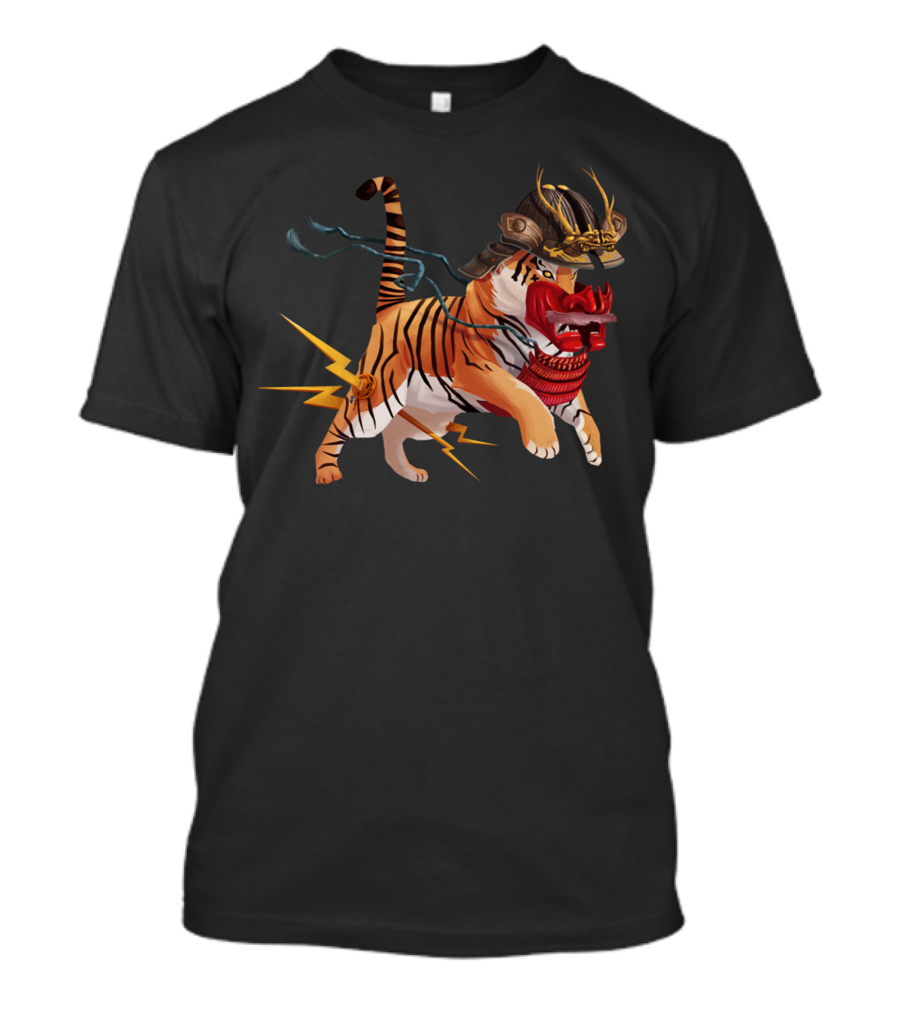 Tiger Kiai Samurai Mask Lightning Warrior T-Shirt