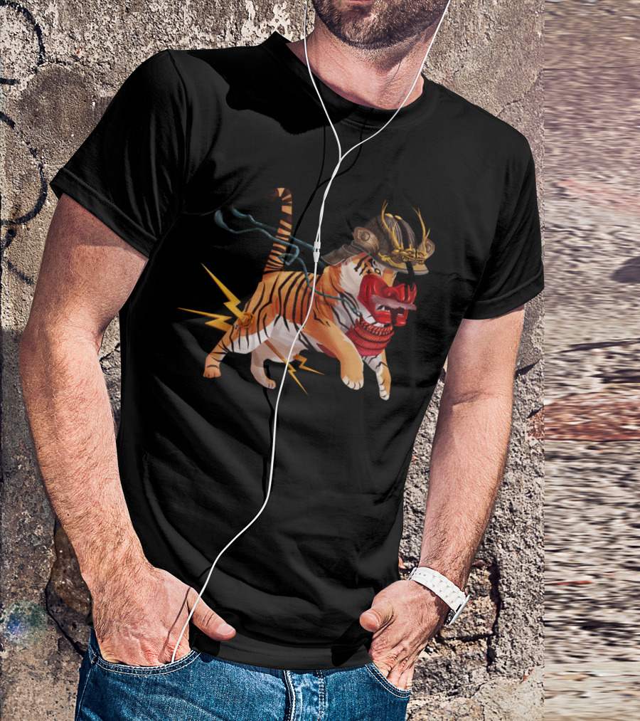 Tiger Kiai Samurai Mask Lightning Warrior T-Shirt