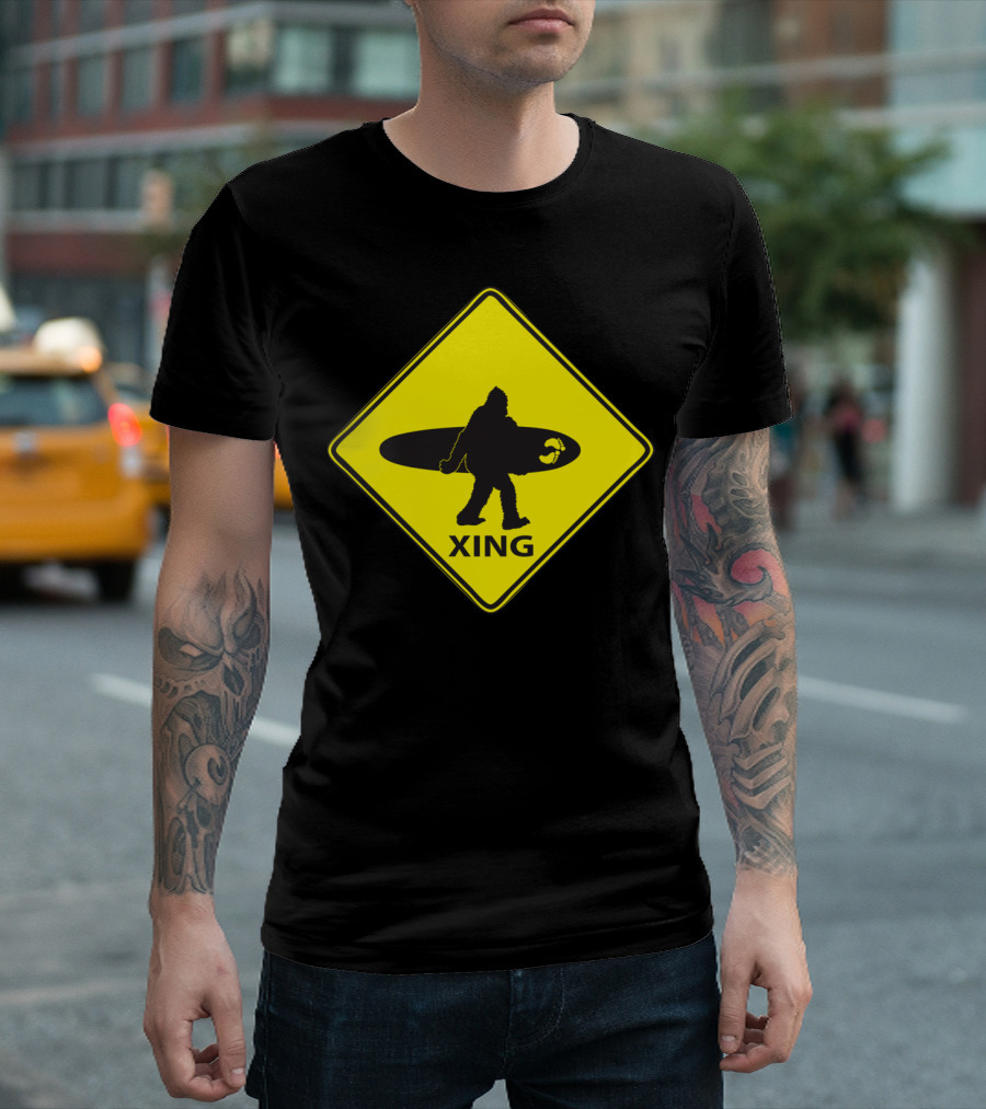 Big Foot Surf Crossing Xing Warning Sign T-Shirt