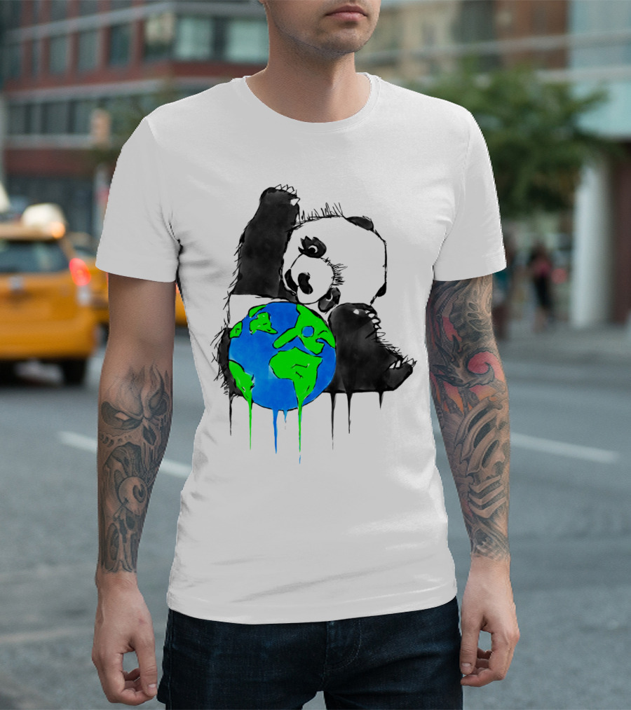 Earth Day Panda Hugging Melting Earth T-Shirt