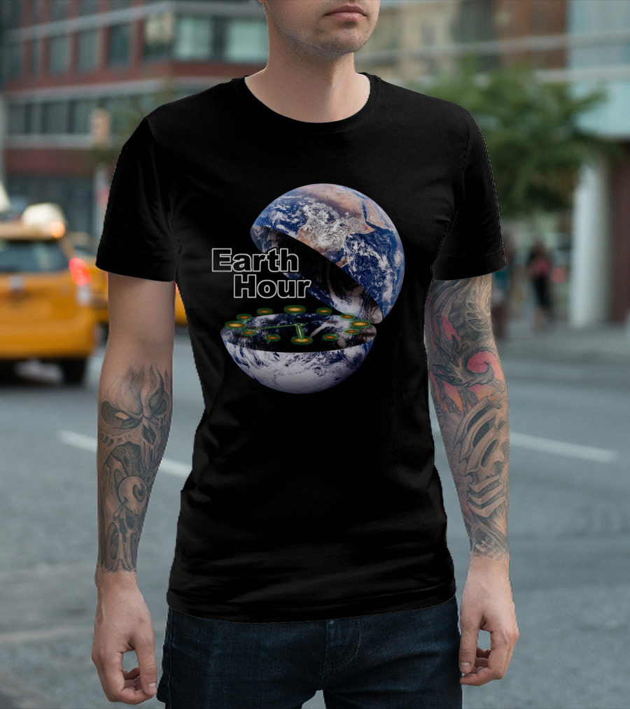 Earth Hour Opened Earth with Green Hourglass Inside T-Shirt