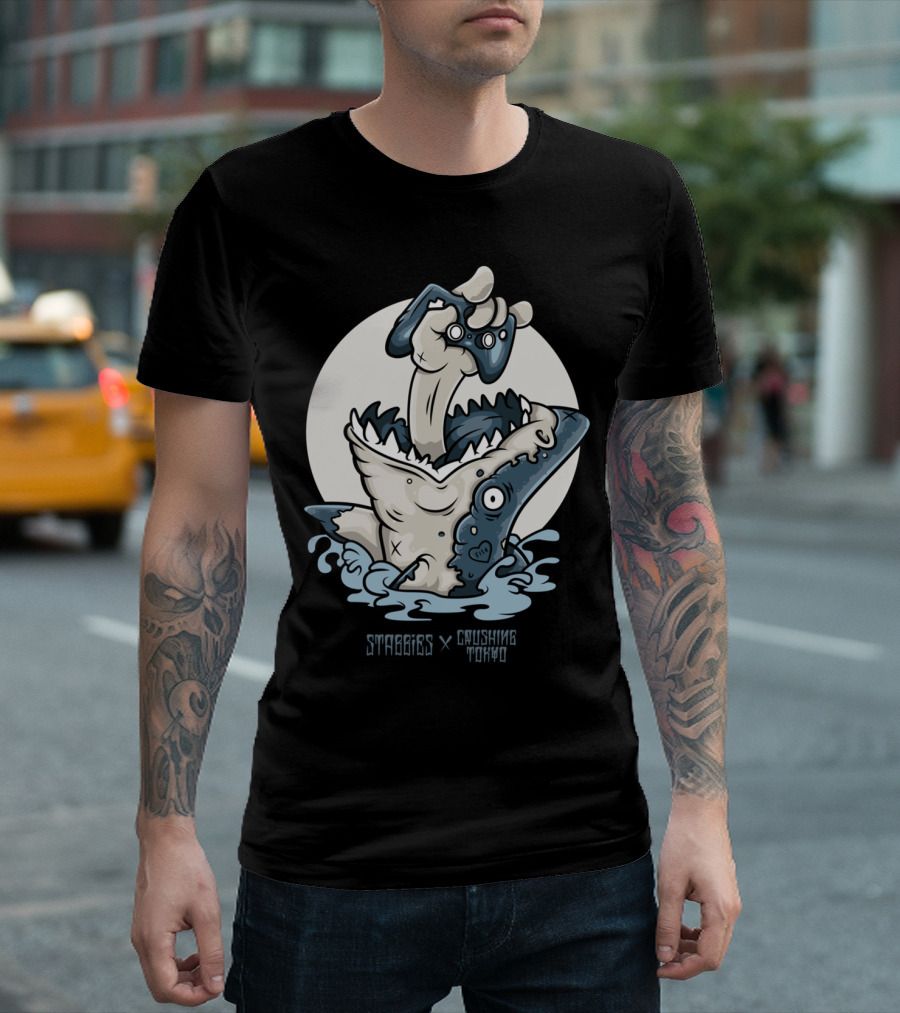 STABBIES X CRUSHING TOKYO SHARK GAME CONTROLLER ATTACK T-Shirt