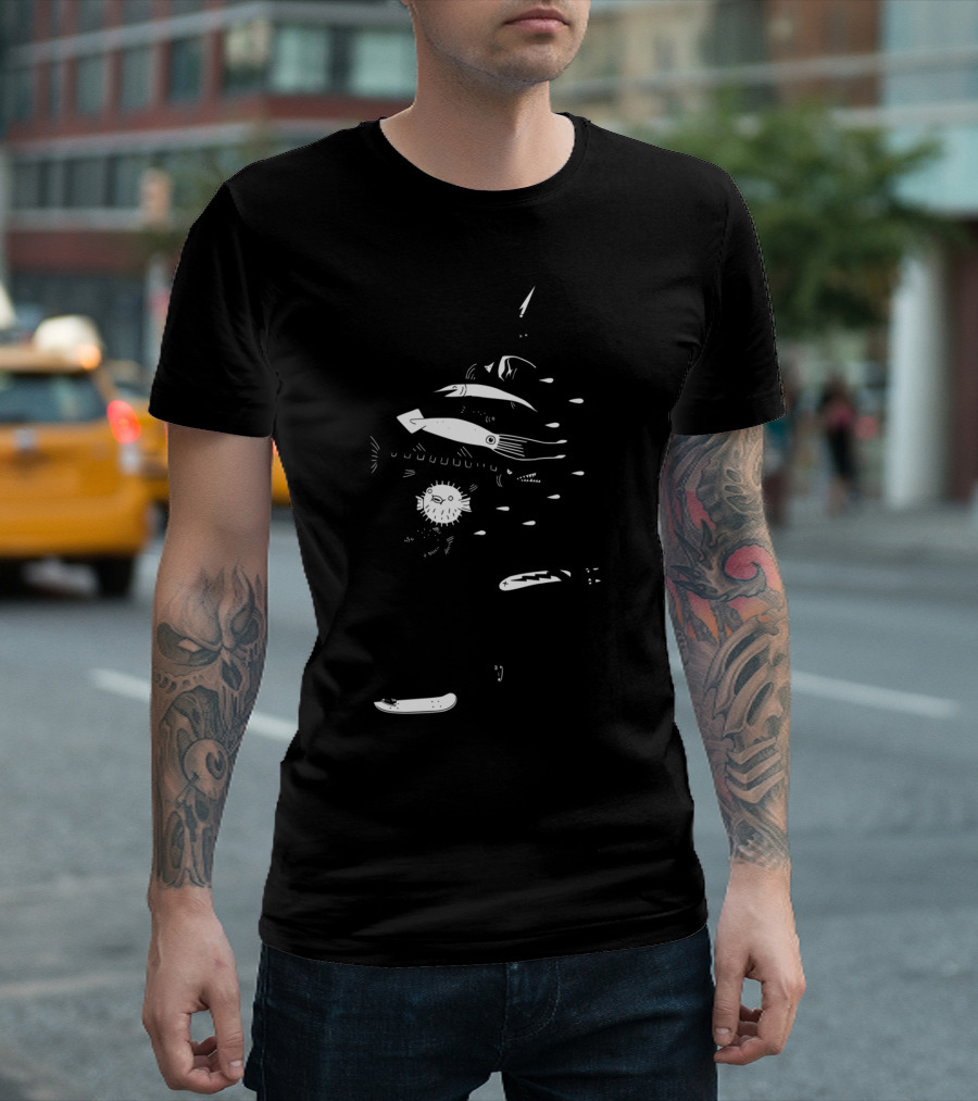 Fish Kabob Skateboarding Creature With Sea Creatures Stack T-Shirt