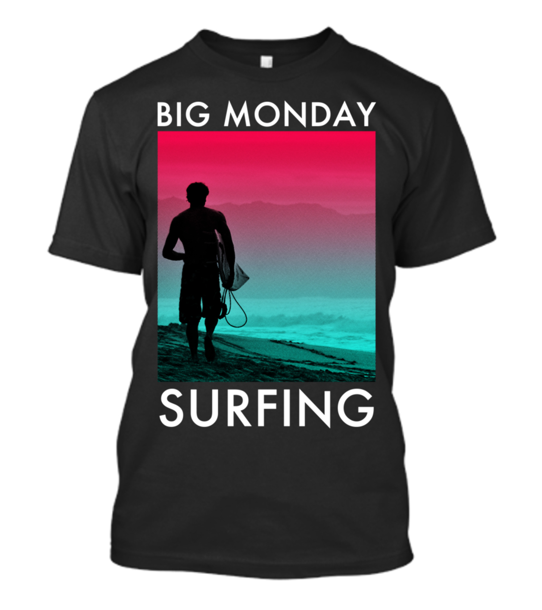 Big Monday Surfing Silhouette At Ocean Beach Sunset T-Shirt