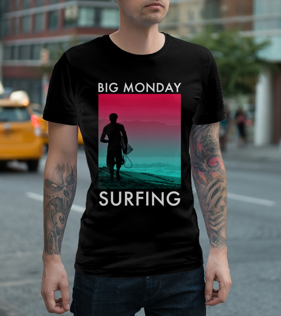 Big Monday Surfing Silhouette At Ocean Beach Sunset T-Shirt